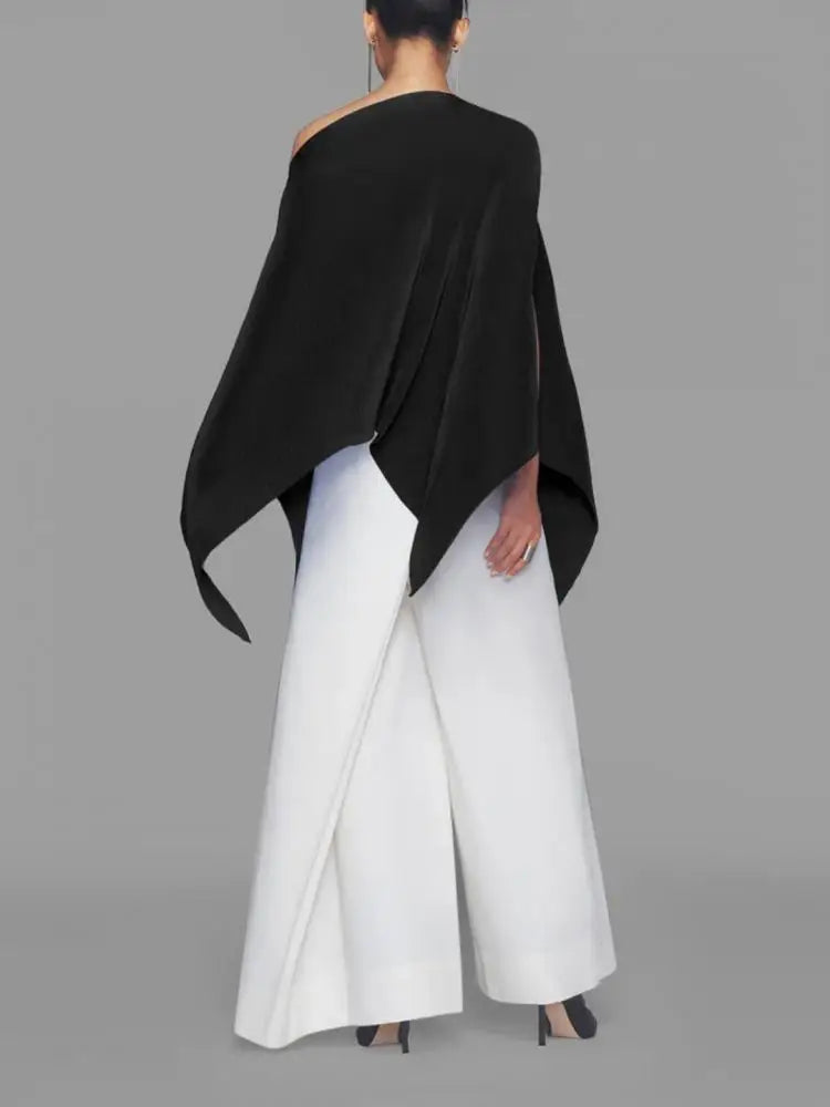 Irregularly Cut Top Black Skew Collar Top