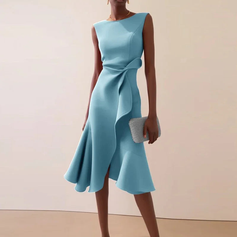 Solid Commute Dress Slim Ruffle