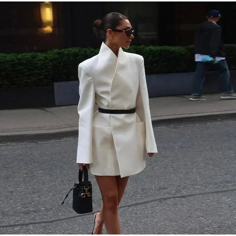 White Stand Collar Blazer
