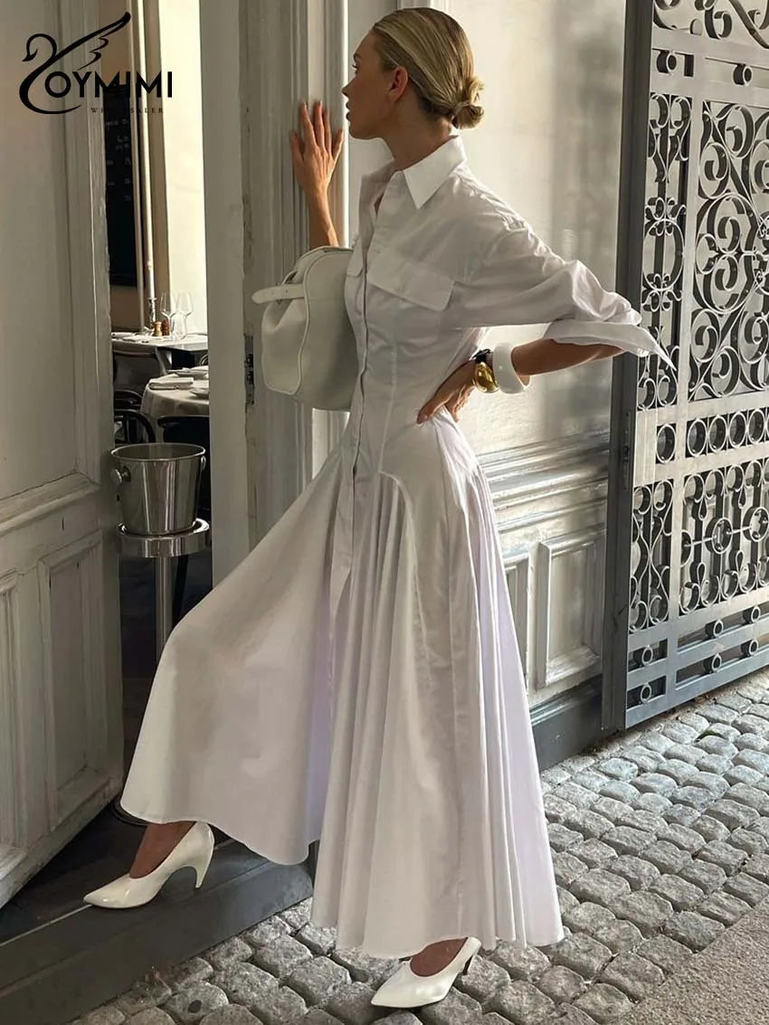 White Pleated Lapel Dress