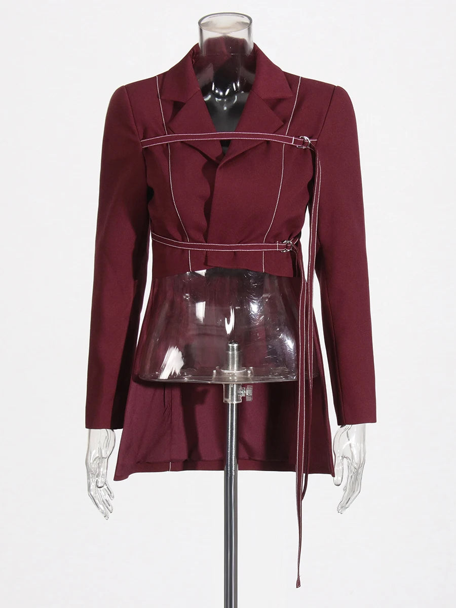 Two Piece Set Notched Collar Long Sleeve  High Waist Straight Pant