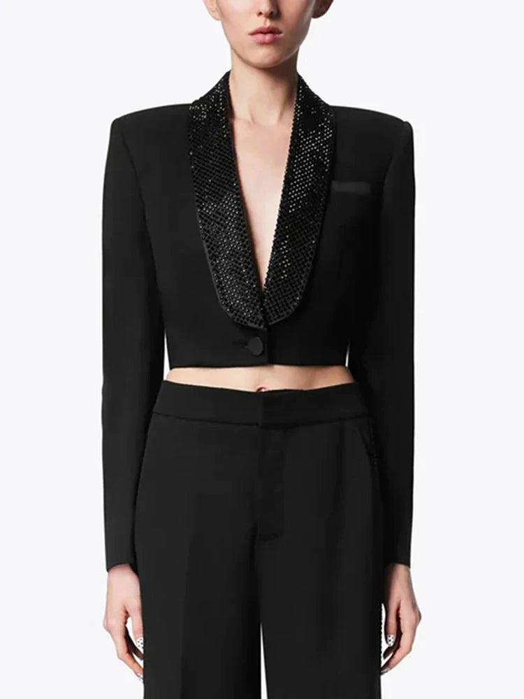 Lapel Hollow Out Top High Waist Wide Leg Pan