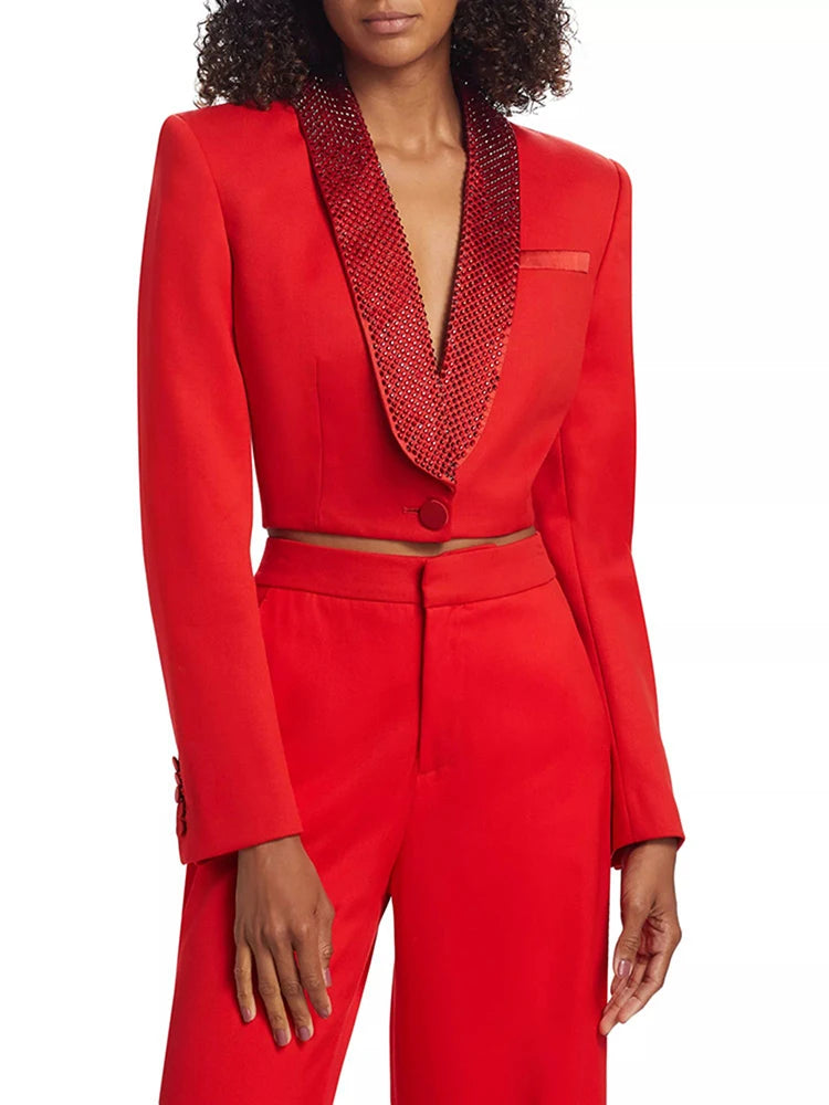 Lapel Hollow Out Top High Waist Wide Leg Pan