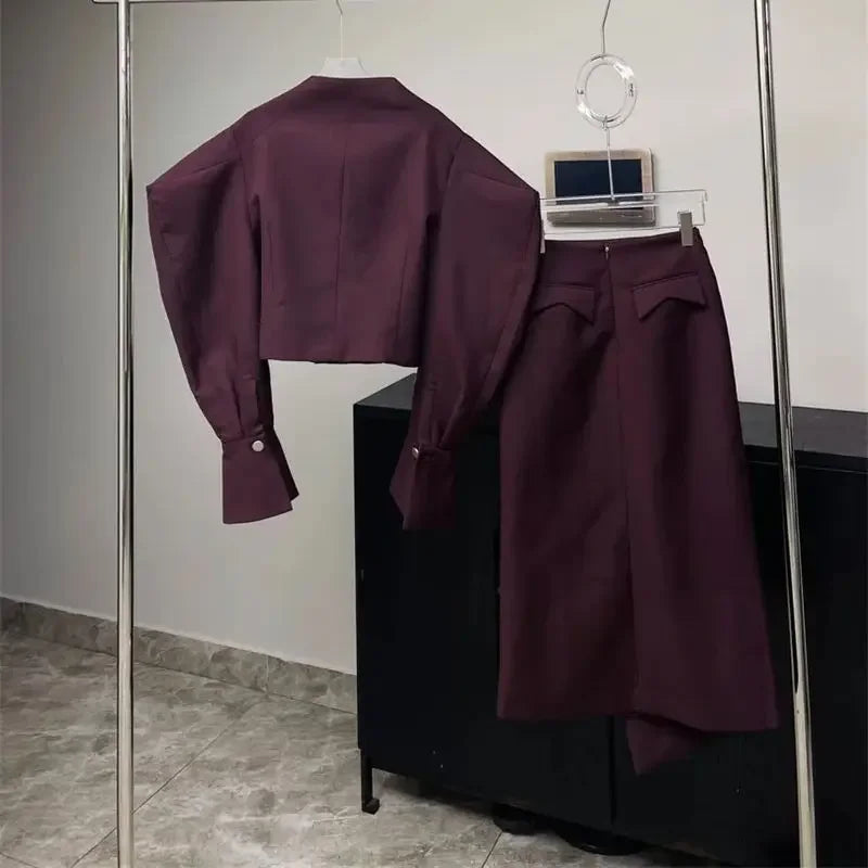 Solid Jacket + Fold Long Skirt