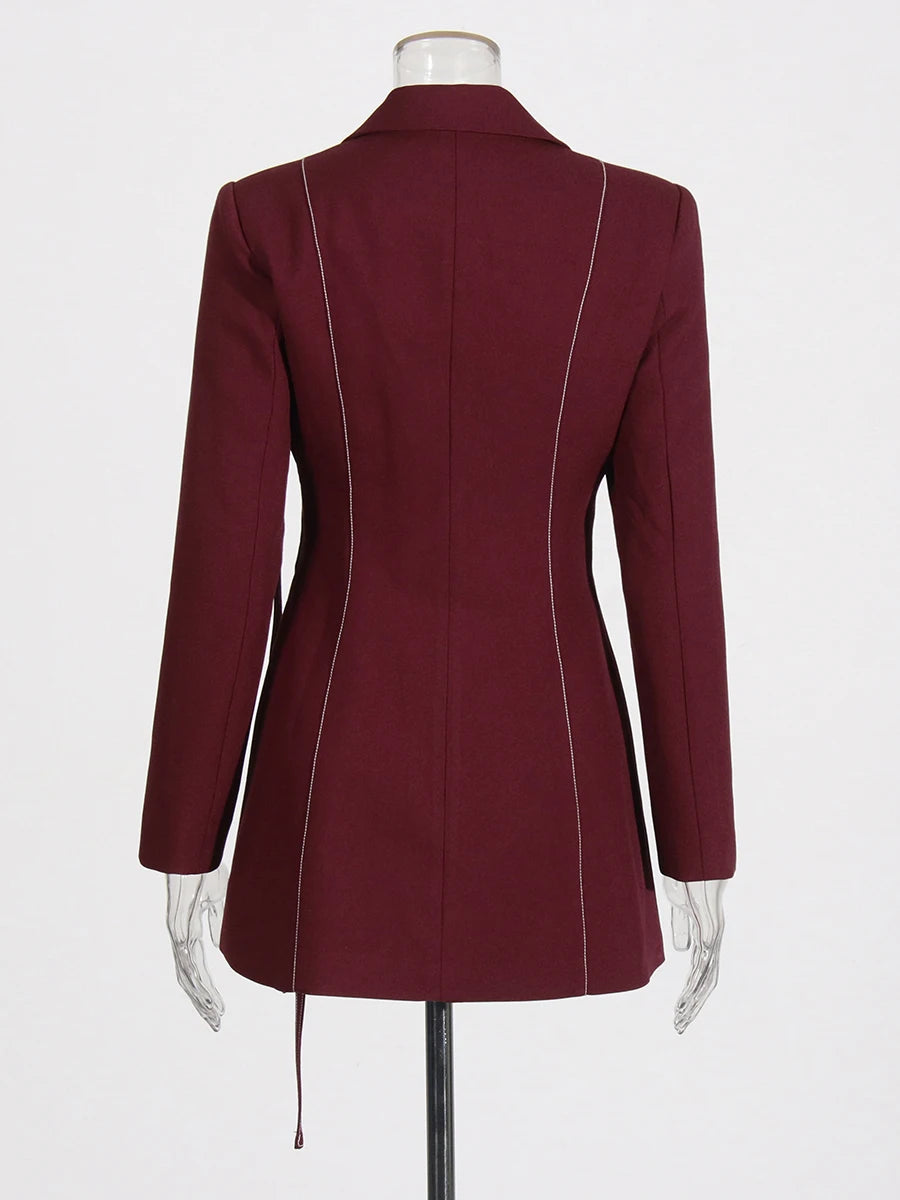 Two Piece Set Notched Collar Long Sleeve  High Waist Straight Pant