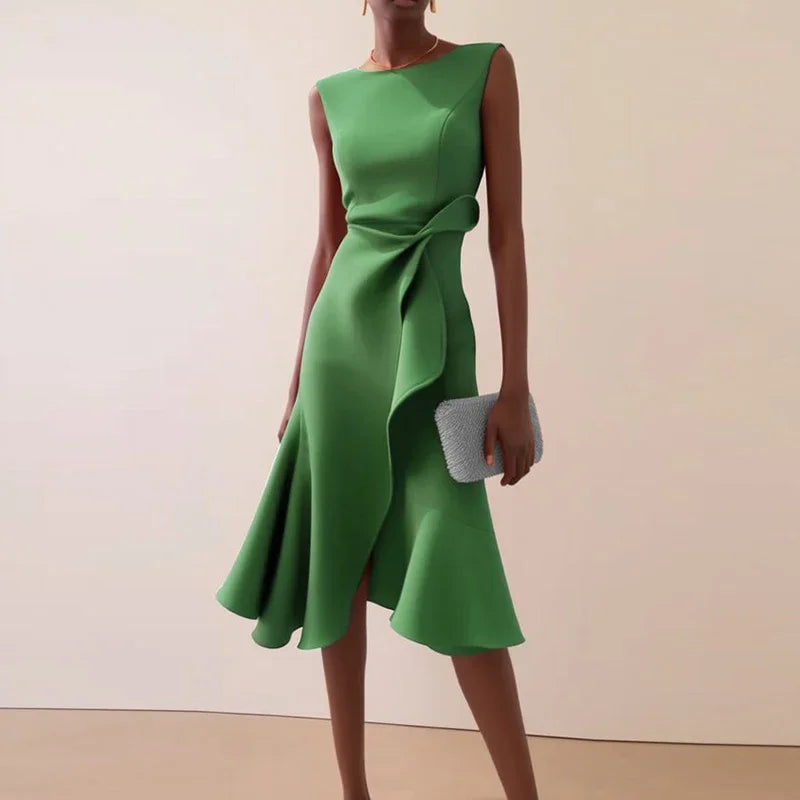 Solid Commute Dress Slim Ruffle