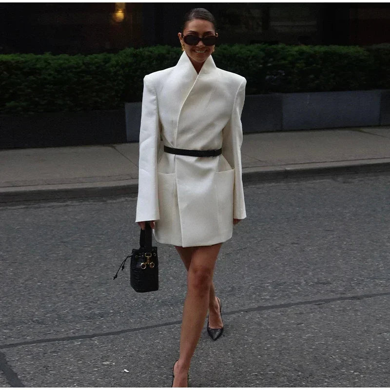 White Stand Collar Blazer