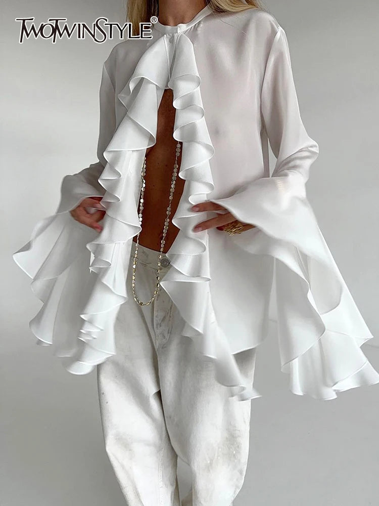 White Ruffle Blouse Shirt