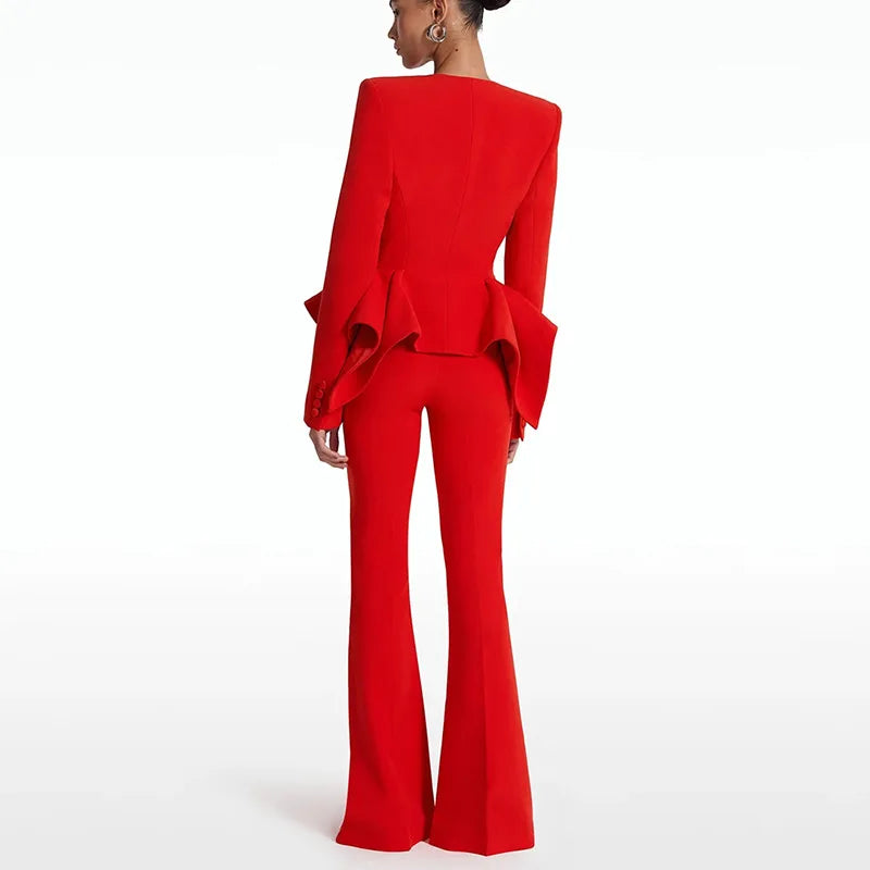 Sets V Neck Irregular Coat High Waist Pants