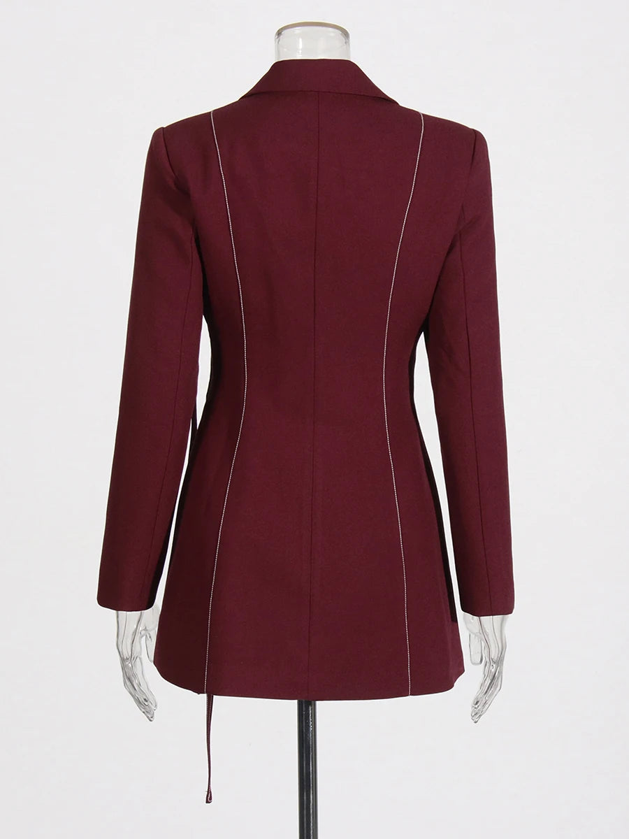 Two Piece Set Notched Collar Long Sleeve  High Waist Straight Pant